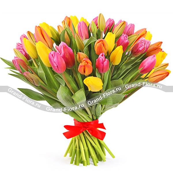 Разноцветное настроение - букет разноцветных тюльпанов